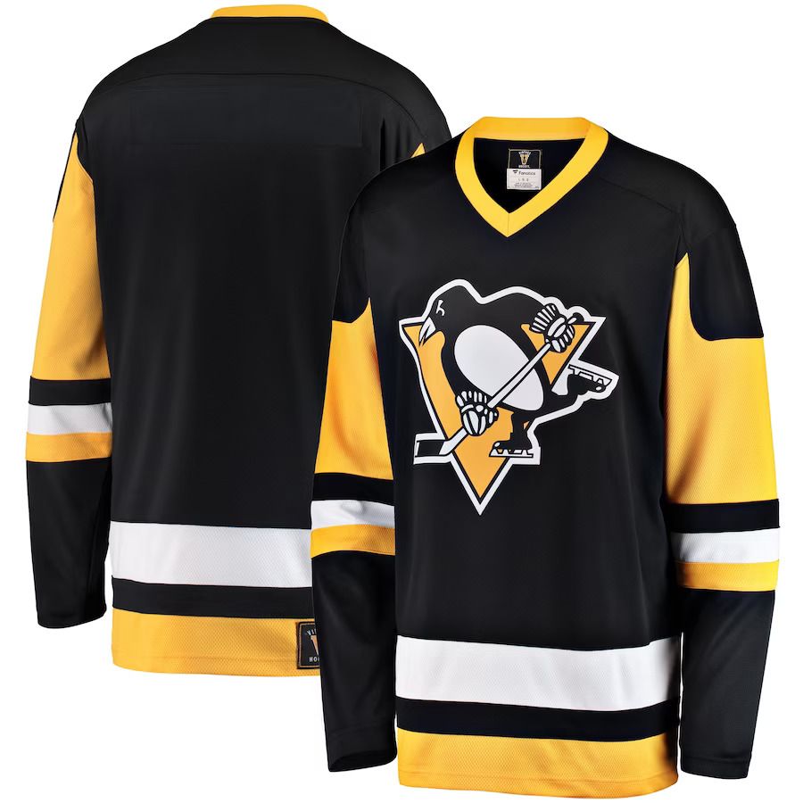 Men Pittsburgh Penguins Fanatics Branded Black Premier Breakaway Heritage Blank NHL Jersey